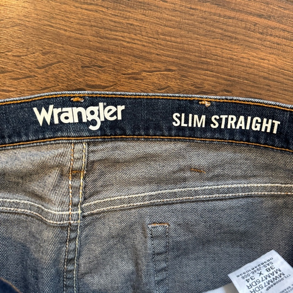 Wrangler Men's Blue Denim Jeans Straight Regular Fit Cotton Button Zip 38X34 - Picture 3 of 10